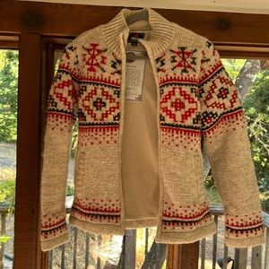 NWOT Sherpa fleece-lined, lambswool THICK sweater cardigan/jacket, Fair Isle